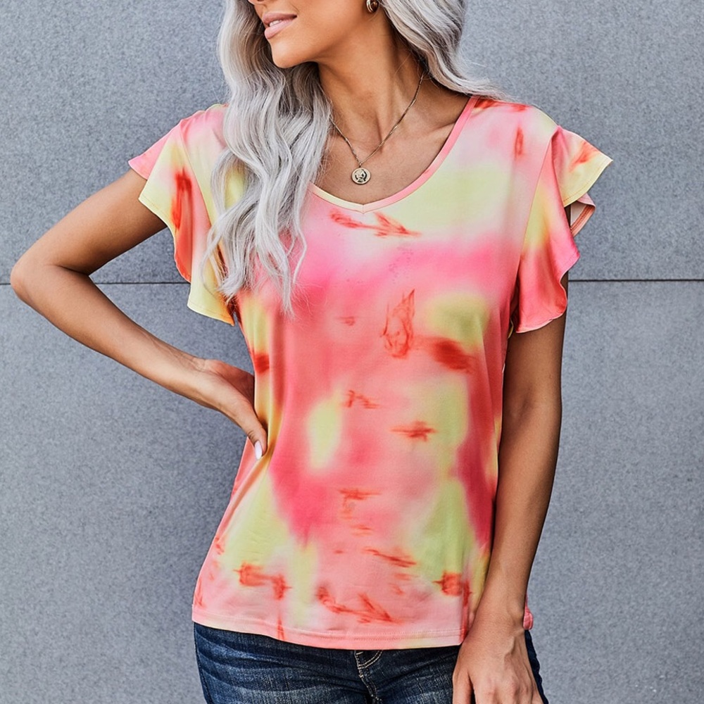 Bright orange/pink ruffle t-shirt